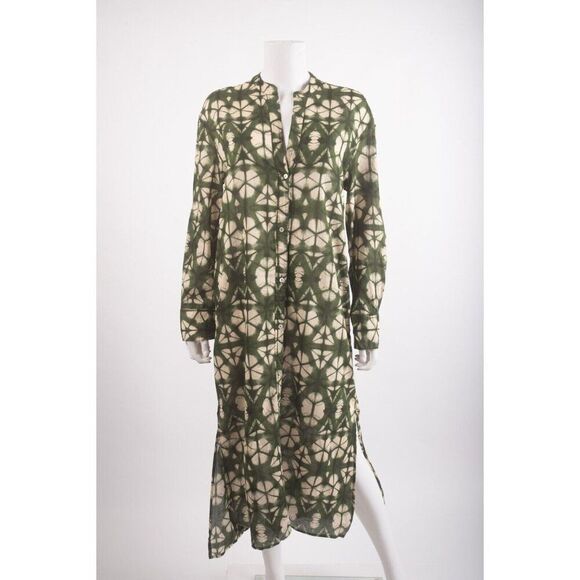 Zara Womans Tunic Midi Dress Size XS Green Beige Button Front 5598/042 NWT - Picture 1 of 6